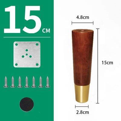 4pcs/lot Wood Legs TV Cabinet Support Sofa Legs Furniture Accessory Brass Gold Cups Solid Wooden Feet