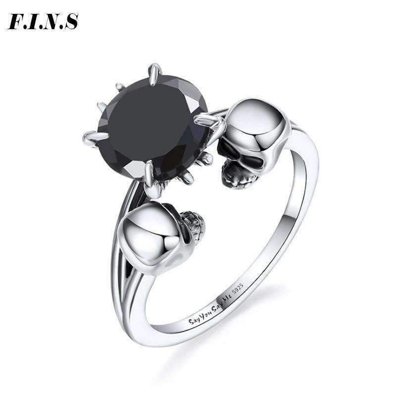 Planet Gates 7 / Black F.I.N.S Authentic 925 Sterling Silver Skull Rings Gothic Punk Black Clear Cubic Zirconia Unisex Engagement Ring Bijoux Femme