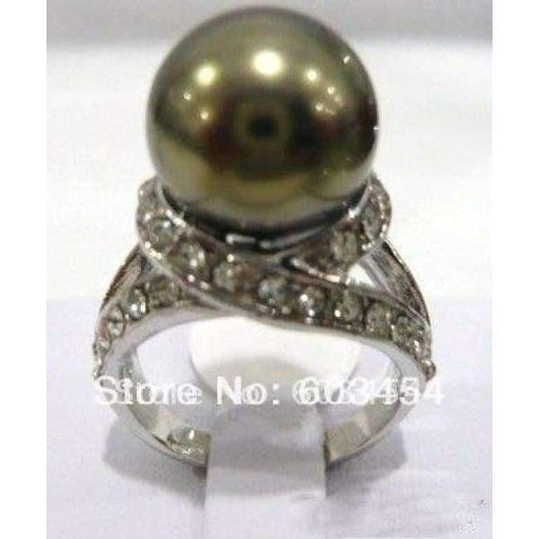 Planet Gates 7 / Black Hot sell Noble-  12mm Black Pearl silver Crystal Ring size: 6.7.8.9.10/ S 1Pcs