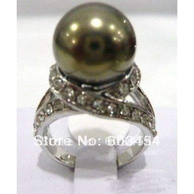 Planet Gates 7 / Black Hot sell Noble-  12mm Black Pearl silver Crystal Ring size: 6.7.8.9.10/ S 1Pcs