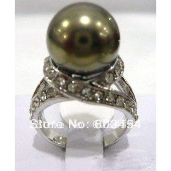 Planet Gates 7 / Black Hot sell Noble-  12mm Black Pearl silver Crystal Ring size: 6.7.8.9.10/ S 1Pcs