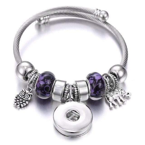 Planet Gates 7 Bracelets for 18mm Snaps Jewelry Elastic Silver Beaded Snap Bracelet Bangles Fit Snap Buttons Jewelry Charms Bracelet