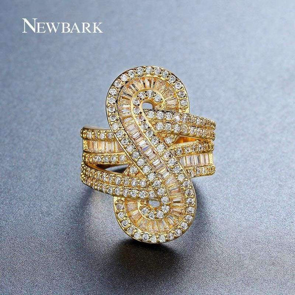 Planet Gates 7 / Gold Plated NEWBARK Brand Shiny Channel Set Statement Ring Hot Sale 2 Colors Infinite Big 8 S Shape CZ For Women Finger Rings Jewelry