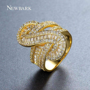 Planet Gates 7 / Gold Plated NEWBARK Brand Shiny Channel Set Statement Ring Hot Sale 2 Colors Infinite Big 8 S Shape CZ For Women Finger Rings Jewelry