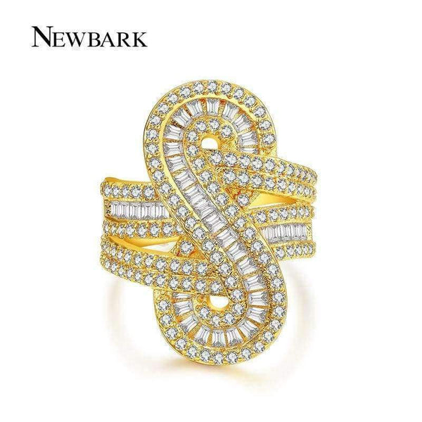 Planet Gates 7 / Gold Plated NEWBARK Brand Shiny Channel Set Statement Ring Hot Sale 2 Colors Infinite Big 8 S Shape CZ For Women Finger Rings Jewelry