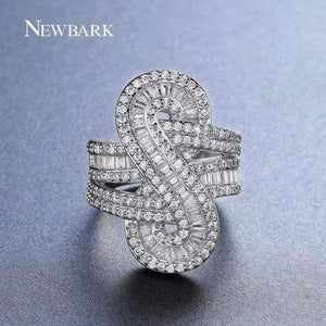 Planet Gates 7 / Gold Plated NEWBARK Brand Shiny Channel Set Statement Ring Hot Sale 2 Colors Infinite Big 8 S Shape CZ For Women Finger Rings Jewelry