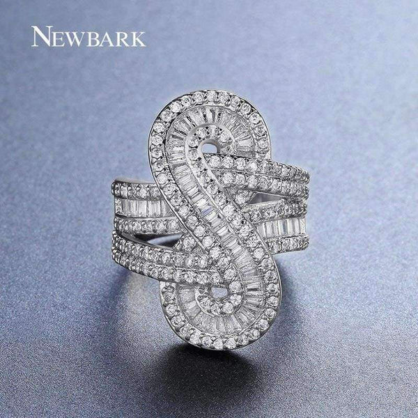 Planet Gates 7 / Gold Plated NEWBARK Brand Shiny Channel Set Statement Ring Hot Sale 2 Colors Infinite Big 8 S Shape CZ For Women Finger Rings Jewelry