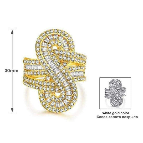 Planet Gates 7 / Gold Plated NEWBARK Brand Shiny Channel Set Statement Ring Hot Sale 2 Colors Infinite Big 8 S Shape CZ For Women Finger Rings Jewelry