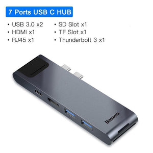 Baseus USB C HUB USB HUB to USB 3.0 HDMI Adapter for MacBook Pro Air HUB Thunderbolt 3 Dock RJ45 USB Splitter Dual Type C HUB