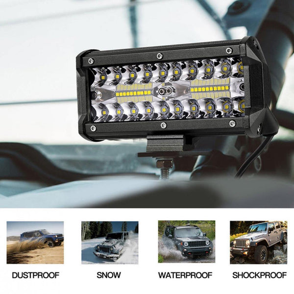 Planet Gates 7 Inch 120W 16000LM 6000K White Three Rows Auto Car Work Light LED Bars Worklight Lamp for Truck Motorcycle SUV/ATV Car Boat