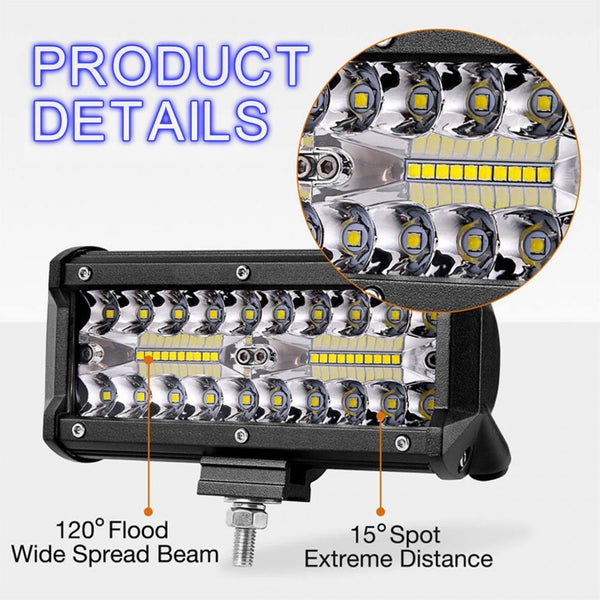 Planet Gates 7 Inch 120W 16000LM 6000K White Three Rows Auto Car Work Light LED Bars Worklight Lamp for Truck Motorcycle SUV/ATV Car Boat