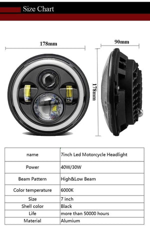 Planet Gates 7 inch Led Headlight universal motorcycle Headlamp led moto front light bulbs headlight for car ATV SUV scooter motorbike lights