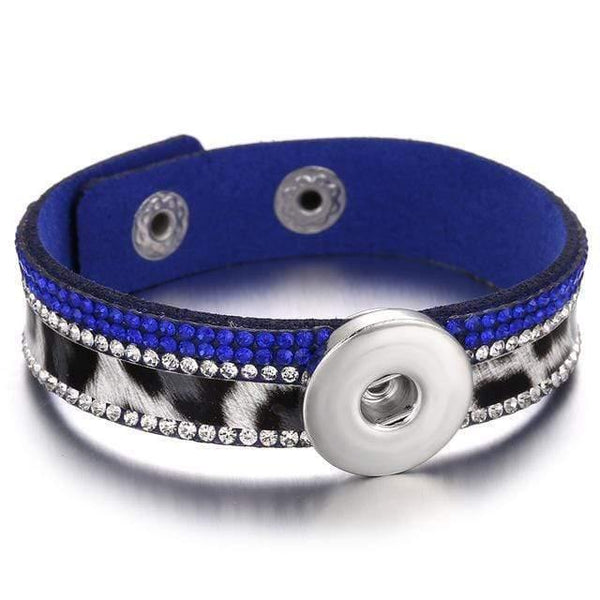Planet Gates 7 Jewelry Rhinestone Leopard Leather 18mm Snap Button Bracelet Couple Punk Leather Bracelet Armband Snap Jewelry