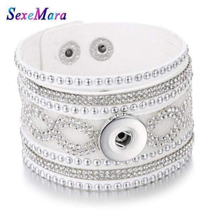 Planet Gates 7 Jewelry Wide Multilayer Crystal Rivet Leather Snap Bracelet 18mm Snap Button Bracelet DIY Buttons Jewelry For Women