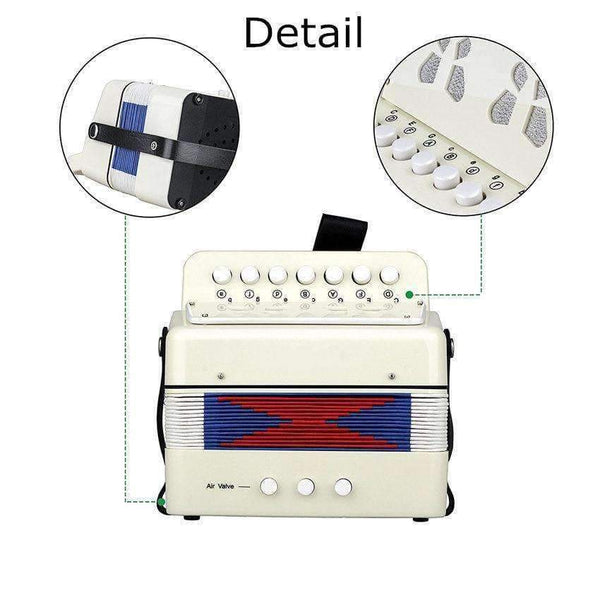 Planet Gates 7 Keys Button White Accordion Musical Instrument Simulation Learning Concertina Rhythm Band keyboard Gift Toys Kids Children