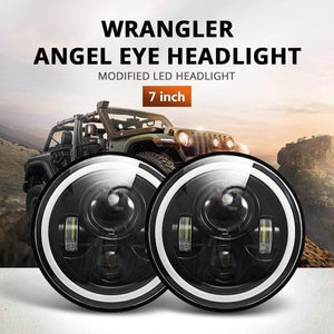Planet Gates 7" LED Headlights 60W High Low Beam LED H4 Halo Angel Eye DRL Amber Turn Signal for Jeep Wrangler JK TJ Land Rover Harley