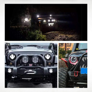Planet Gates 7" LED Headlights 60W High Low Beam LED H4 Halo Angel Eye DRL Amber Turn Signal for Jeep Wrangler JK TJ Land Rover Harley