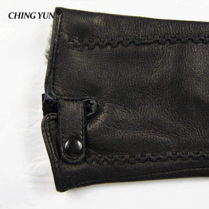 Planet Gates 7 New Women's Gloves Genuine Leather Winter Warm Fluff Woman Soft Female Rabbit Fur Lining Riveted Clasp High-quality Mittens