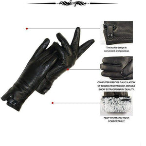 Planet Gates 7 New Women's Gloves Genuine Leather Winter Warm Fluff Woman Soft Female Rabbit Fur Lining Riveted Clasp High-quality Mittens