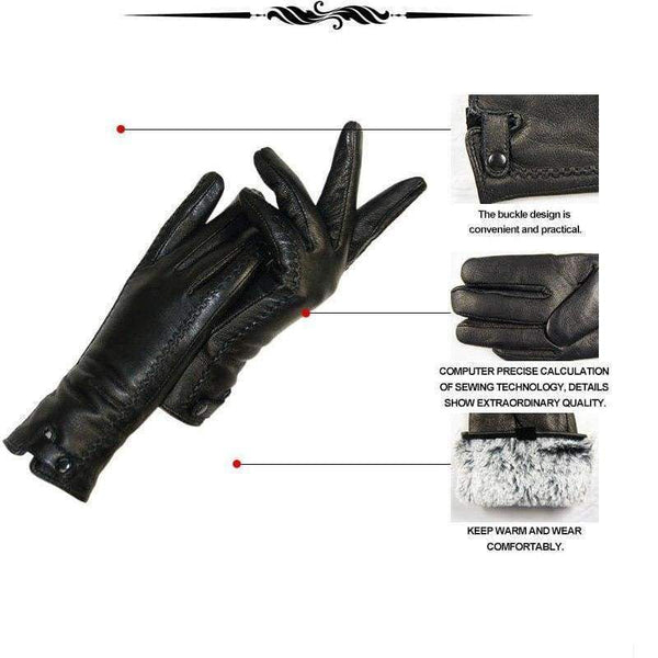 Planet Gates 7 New Women's Gloves Genuine Leather Winter Warm Fluff Woman Soft Female Rabbit Fur Lining Riveted Clasp High-quality Mittens