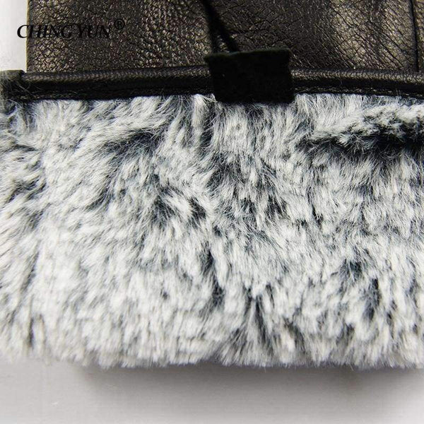 Planet Gates 7 New Women's Gloves Genuine Leather Winter Warm Fluff Woman Soft Female Rabbit Fur Lining Riveted Clasp High-quality Mittens