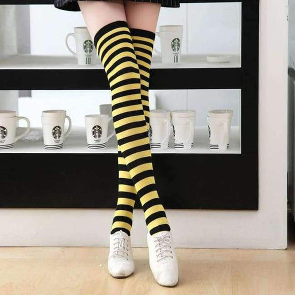 Planet Gates 7 / One Size Long Knee Socks Striped Cotton Thigh High Lady's Over The Knee Stockings 2018 Thin Stripes High Tube Color Stripes Socks