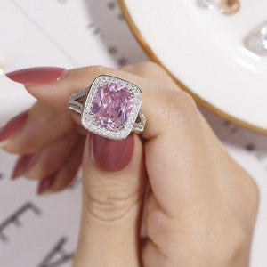 Planet Gates 7 / Pink 925 Silver Ring finger Big pink Princess-cut 10ct Simulated Diamond Pave 192pcs cz Wedding Ring for Women  Jewelry