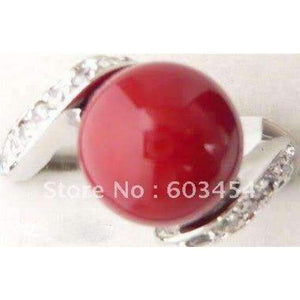 Planet Gates 7 / Red FREE SHIPPING Red Coral Silver Crystal Ring size: 6. 7. 8. 9/ S 1Pcs