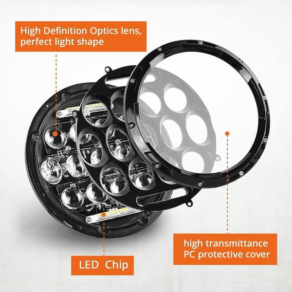 Planet Gates 7" Round LED Headlight Bulbs 75W Motorcycle Headlight Projector Daymaker Car Lights for Jeep TJ JK Harley Land Rover