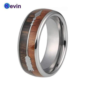 Planet Gates 7 / Silver Wood Arrow Wedding Ring With Koa Wood Black Meteorite And Arrow Inlay Dome Band Comfort Fit New Arrivals