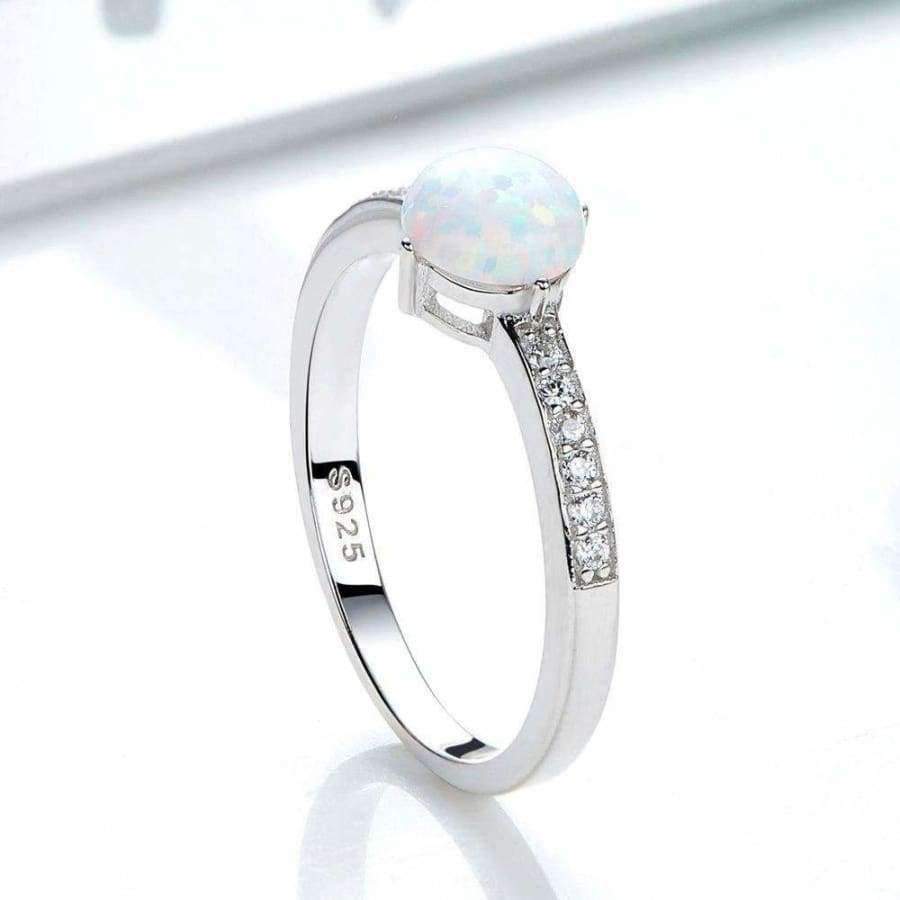 Planet Gates 7 / White F.I.N.S Simple Design 925 Silver Ring Blue White Imitation Fire Opal Rings for Women Wedding Crystal Paved Finger Rings