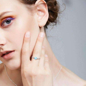 Planet Gates 7 / White F.I.N.S Simple Design 925 Silver Ring Blue White Imitation Fire Opal Rings for Women Wedding Crystal Paved Finger Rings