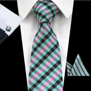 Planet Gates 70 RBOCOTT New Men's 8cm Classic Ties Novelty Geometric Silk Tie Hanky Cufflinks Plaid Necktie Sets For Men Business Wedding Party