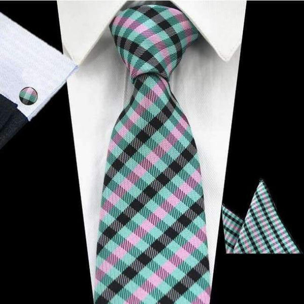 Planet Gates 70 RBOCOTT New Men's 8cm Classic Ties Novelty Geometric Silk Tie Hanky Cufflinks Plaid Necktie Sets For Men Business Wedding Party