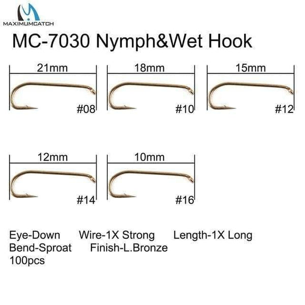 Planet Gates 7030 wet and nymph / 10 100pcs 4#-22# Fish-Friendly Barbed Fly Fishing Hooks Dry&Wet&Nymph&Shrimp Caddis Pupa Streamer Fly Hooks