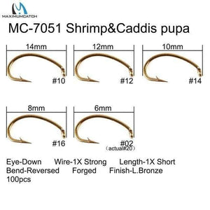 Planet Gates 7051 Shrimp Caddis / 10 100pcs 4#-22# Fish-Friendly Barbed Fly Fishing Hooks Dry&Wet&Nymph&Shrimp Caddis Pupa Streamer Fly Hooks