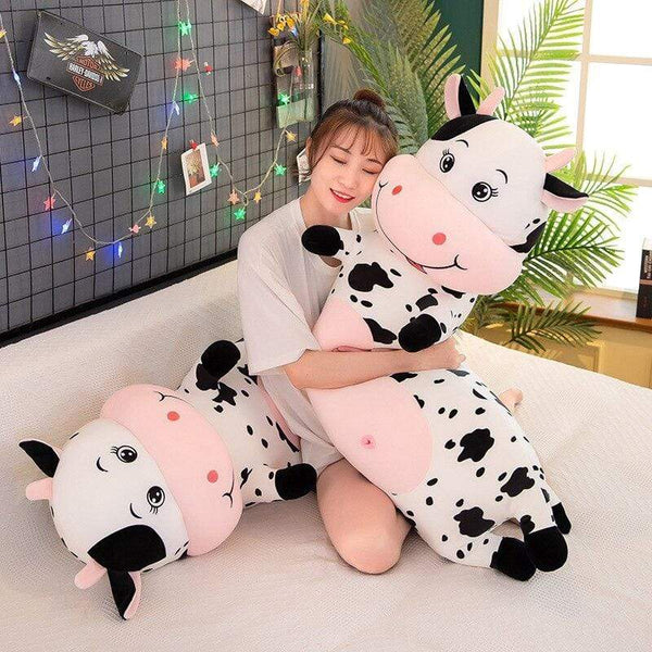 Planet Gates 70cm-100cm Lovely Creative Milk Cow Plush Pillow Toys Soft Stuffed Cartoon Animal Cattle Doll Bedroom Sleeping Pillow Cushion