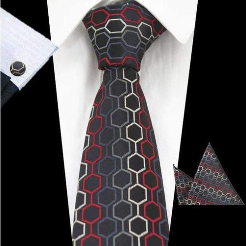 Planet Gates 72 RBOCOTT New Men's 8cm Classic Ties Novelty Geometric Silk Tie Hanky Cufflinks Plaid Necktie Sets For Men Business Wedding Party