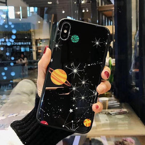 Planet Gates 7228 / For iPhone X USLION Glossy Space Planet Stars Phone Case For iPhone X XR XS Max Glass Hard Back Cover For iPhone 8 7 6 6s Plus Cases Coque