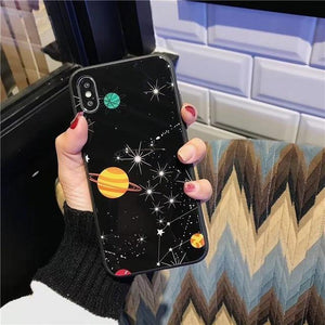 Planet Gates 7229 / For iPhone X USLION Glossy Space Planet Stars Phone Case For iPhone X XR XS Max Glass Hard Back Cover For iPhone 8 7 6 6s Plus Cases Coque