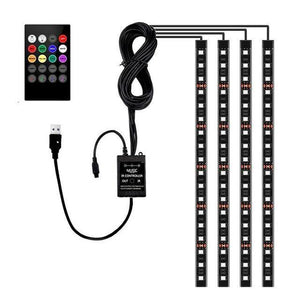 Planet Gates 72LEDS 4pcs Car RGB LED Strip Interior Light Multicolor Music Atmosphere Sound Active Function LED Strip LED Lighting with USB Port