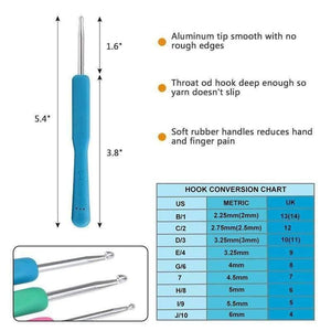 Planet Gates 72pcs Mix 21 Sizes Crochet Hooks Set Soft Rubber Handle Yarn Knitting Needle Set With Blue Case Women DIY Craft Tools Accessory