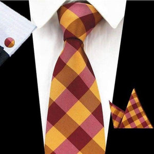 Rbocott New Mens 8Cm Classic Ties Novelty Geometric Silk Tie Hanky Cufflinks Plaid Necktie Sets For Men Business Wedding Party - 73