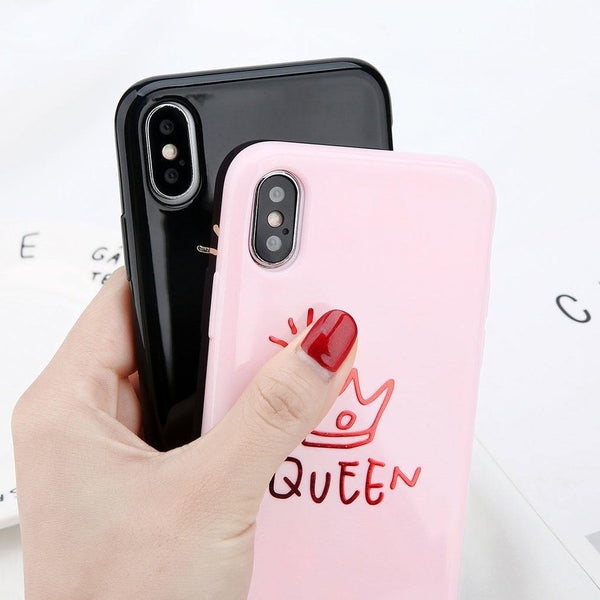 Planet Gates 7306 Black / For iPhone X USLION Crown Phone Case For iPhone XS MAX 6 6s Plus Letter KING Back Cover Love Heart Soft TPU Cases For iPhone XR X 8 7 Plus
