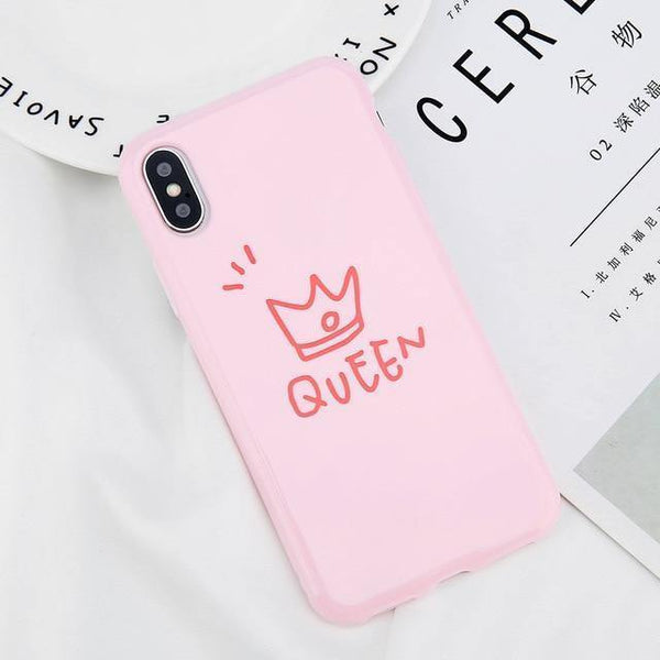 Planet Gates 7306 Pink / For iPhone X USLION Crown Phone Case For iPhone XS MAX 6 6s Plus Letter KING Back Cover Love Heart Soft TPU Cases For iPhone XR X 8 7 Plus