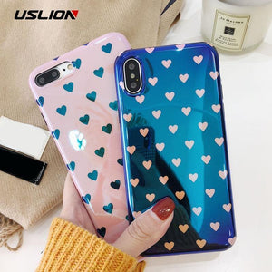 Planet Gates 7364 Pink / For iPhone X USLION Blu-ray Laser Gradient Case For iPhone X 8 Love Heart Phone Cases For iPhone 6 6S 7 8 Plus Glossy Soft Silicon Back Cover