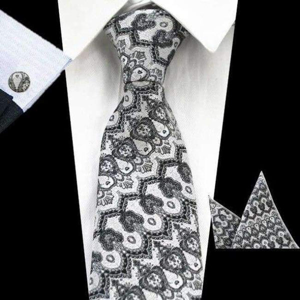 Planet Gates 74 RBOCOTT New Men's 8cm Classic Ties Novelty Geometric Silk Tie Hanky Cufflinks Plaid Necktie Sets For Men Business Wedding Party