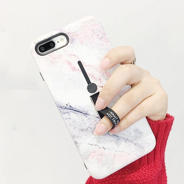 USLION Marble Case For iPhone 7 Plus XR XS Max Hide Ring Stand Holder Phone Cases For iPhone X 8 7 6 6s Plus Hard PC Back Cover - Planet Gates