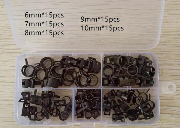 Planet Gates 75Pcs/set 6-10mm Q673B Vacuum Spring Fuel Clip Oil Water Hose Pipe Tube Clamp Black Assortment Kit