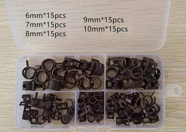 Planet Gates 75Pcs/set 6-10mm Q673B Vacuum Spring Fuel Clip Oil Water Hose Pipe Tube Clamp Black Assortment Kit